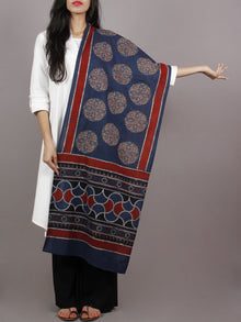 Indigo Maroon Ivory Black Mughal Nakashi Ajrakh Hand Block Printed Cotton Stole - S63170139
