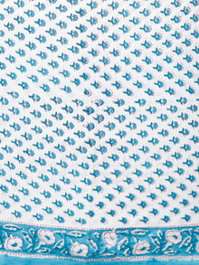 White Sky Blue Hand Block Printed Cotton Suit-Salwar Fabric With Chiffon Dupatta (Set of 3) - SU01HB353