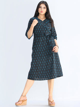 Musn - Handwoven Ikat Cotton Midi Tie Up Dress - D424F1444