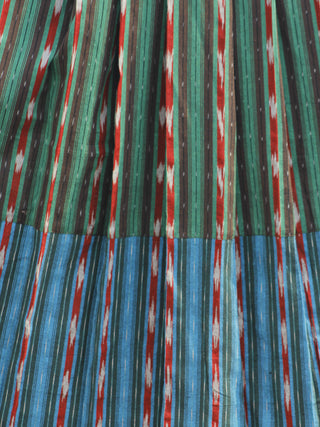 Green Blue Brown Red Ivory  Handwoven Ikat Dress With knife Pleats and Tassels -  D117F738
