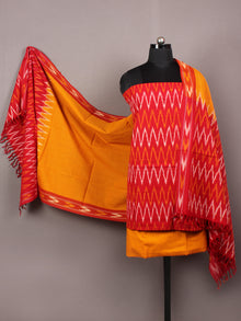 Red Yellow White Ikat Handwoven Cotton Suit Fabric Set of 3 - S1002032