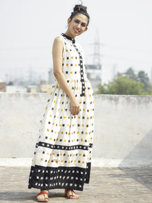 Ivory Black Mustard Ikat Sleeveless Dress With Side Pockets-  D107F764