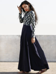 Indigo Green Ivory Hand Block Printed Ajrakh Cotton LongDress - D205F863