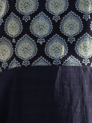 Indigo Green Ivory Hand Block Printed Ajrakh Cotton LongDress - D205F863