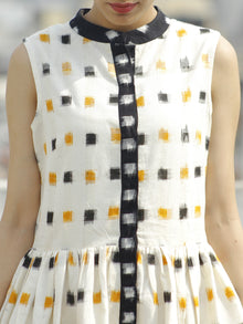 Ivory Black Mustard Ikat Sleeveless Dress With Side Pockets-  D107F764