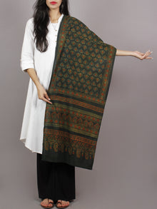 Dark Green Maroon Black Mughal Nakashi Ajrakh Hand Block Printed Cotton Stole - S63170141