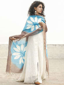 Kashish Sky Blue Chanderi Hand Black Printed & Hand Painted Dupatta - D04170239