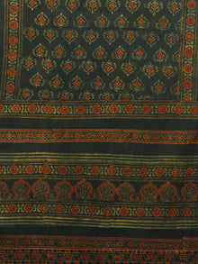 Dark Green Maroon Black Mughal Nakashi Ajrakh Hand Block Printed Cotton Stole - S63170141