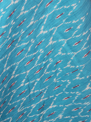 Azure Blue Red Ivory Multi Color Ikat Handwoven Cotton Suit Fabric Set of 3 - S1002033