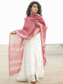 Punch Pink  Ivory Chanderi Hand Black Printed & Hand Painted Dupatta - D04170240