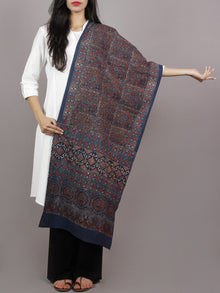 Indigo Maroon Ivory Black Mughal Nakashi Ajrakh Hand Block Printed Cotton Stole - S63170143