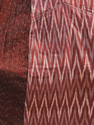 Maroon Ivory Grey Handwoven Ikat Knife Pleated Sleeveless Dress With Front Pockets-  D82F859