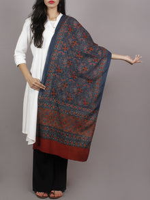 Indigo Maroon Ivory Black Mughal Nakashi Ajrakh Hand Block Printed Cotton Stole - S63170144
