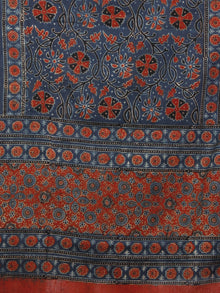 Indigo Maroon Ivory Black Mughal Nakashi Ajrakh Hand Block Printed Cotton Stole - S63170144