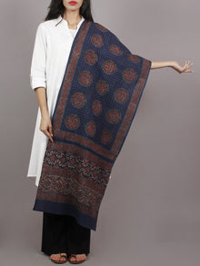 Indigo Maroon Ivory Black Mughal Nakashi Ajrakh Hand Block Printed Cotton Stole - S63170145