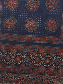 Indigo Maroon Ivory Black Mughal Nakashi Ajrakh Hand Block Printed Cotton Stole - S63170145