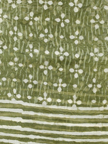 Olive Green Ivory Chanderi Hand Black Printed & Hand Painted Dupatta - D04170243