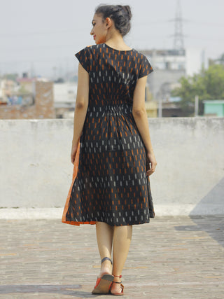 Black Peach Ivory Handwoven Ikat Wrap Dress With Side Pockets  - D120F746