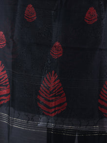 Black Red Bagru Hand Block Printed Chanderi Dupatta - D0417078