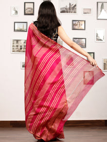 Pink Beige Chanderi Silk Hand Block Printed Saree With Zari Border - S031703187