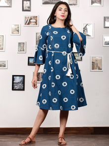 BLUE OO - Handwoven Double Ikat  Dress With Tassels - D321F853
