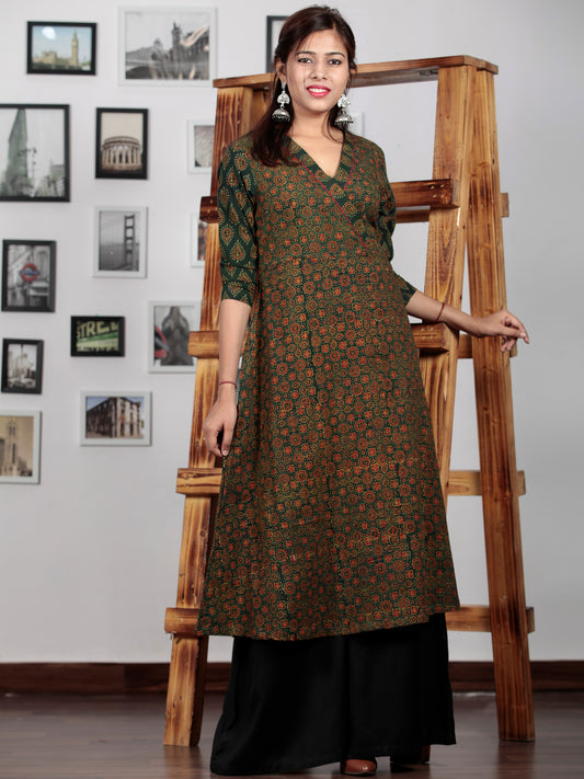 Green Red Yellow Ajrakh Hand Block Printed Kurta in Natural Colors - K65BP0127