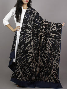 Black Beige Brown Indigo Mughal Nakashi Ajrakh Hand Block Printed Cotton Dupatta - D04170125
