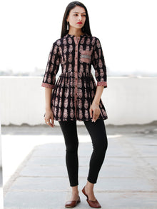 Black White Red Bagh Hand Block Printed Cotton Top  - T62F2069