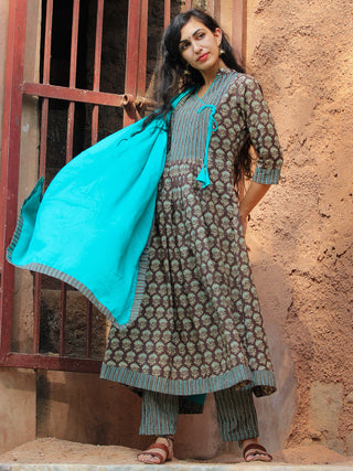 Ajrakh Guldasta - Angrakha Kurta Set With Dupatta - SS01F1869