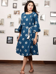 BLUE OO - Handwoven Double Ikat  Dress With Tassels - D321F853