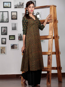 Green Red Yellow Ajrakh Hand Block Printed Kurta in Natural Colors - K65BP0127