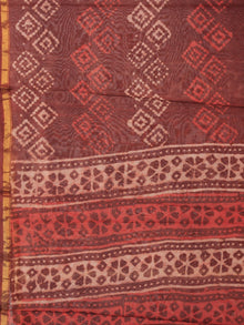 Brick Red Brown Ivory Chanderi Hand Black Printed Dupatta - D04170117