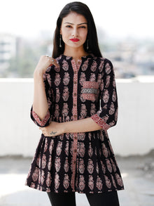 Black White Red Bagh Hand Block Printed Cotton Top  - T62F2069