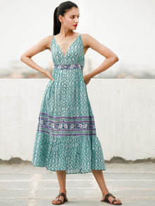 Spaghetti Style  - Block Printed Cotton Long Dress  - D370F1913