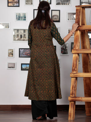 Green Red Yellow Ajrakh Hand Block Printed Kurta in Natural Colors - K65BP0127