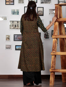 Green Red Yellow Ajrakh Hand Block Printed Kurta in Natural Colors - K65BP0127