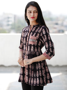 Black White Red Bagh Hand Block Printed Cotton Top  - T62F2069