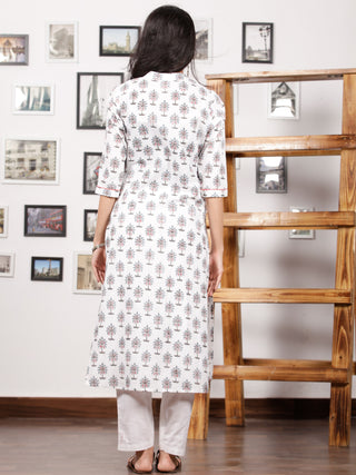 White Green Red Hand Block Printed Kurta In Natural Colors - K96F1496
