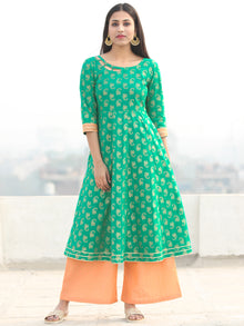 Pakiza - Green Gold Printed Kurta Chanderi Palazzo Set With Dupatta - SS02FYYY