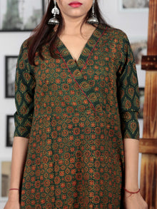 Green Red Yellow Ajrakh Hand Block Printed Kurta in Natural Colors - K65BP0127