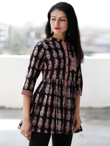 Black White Red Bagh Hand Block Printed Cotton Top  - T62F2069