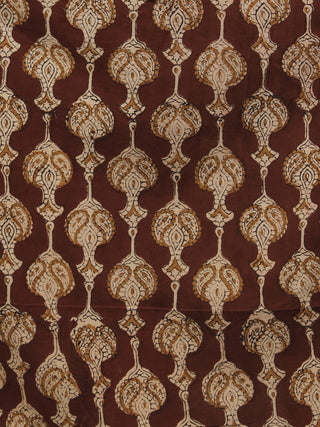 Chocolate Brown Beige Black Long Sleeveless Hand Block Printed Cotton Dress With Knife Pleats & Side Pockets - D3258201