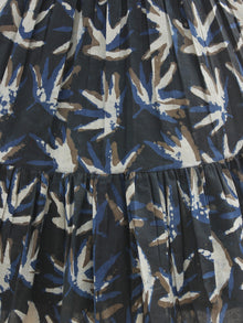 Black Indigo Ivory Brown Magenta Hand Block Printed Cotton Tier Dress   - D163F987
