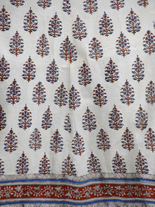 Naaz Ivory Blue Red Black Hand Block Printed Long Cotton Dress with Tassels - DS02F002