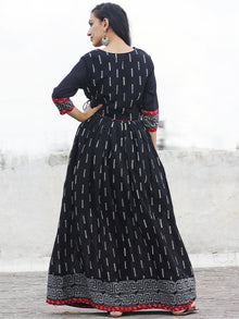 Naaz Afna - Black Ivory Grey  Maroon Hand Block Printed Angrakha Dress With Gathers -  DS19F001