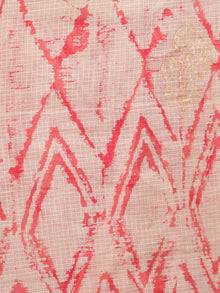 Red Ivory Hand Block Printed Kota Doria Saree With Golden Highlighting - S031703136