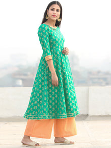 Pakiza - Green Gold Printed Kurta Chanderi Palazzo Set With Dupatta - SS02FYYY