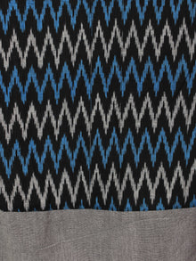 Black Grey Blue Ikat Handwoven Long Cotton & Linen Pleated Dress With Back Buttons - D2956701