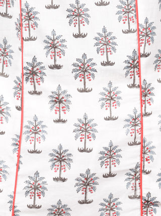 White Green Red Hand Block Printed Kurta In Natural Colors - K96F1496