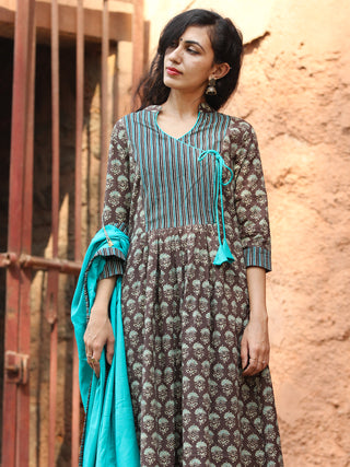 Ajrakh Guldasta - Angrakha Kurta Set With Dupatta - SS01F1869